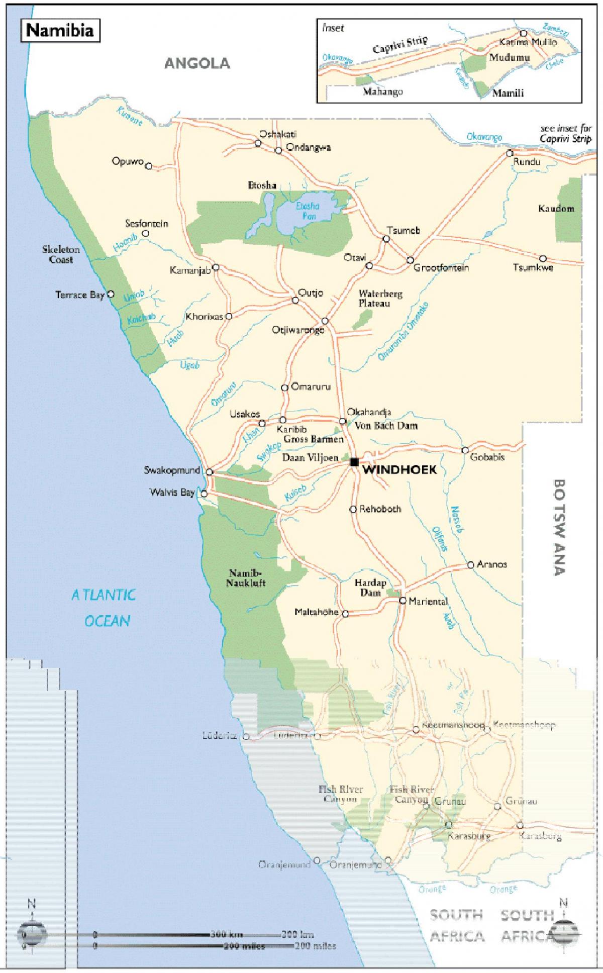 나미비아 관광 명소 맵