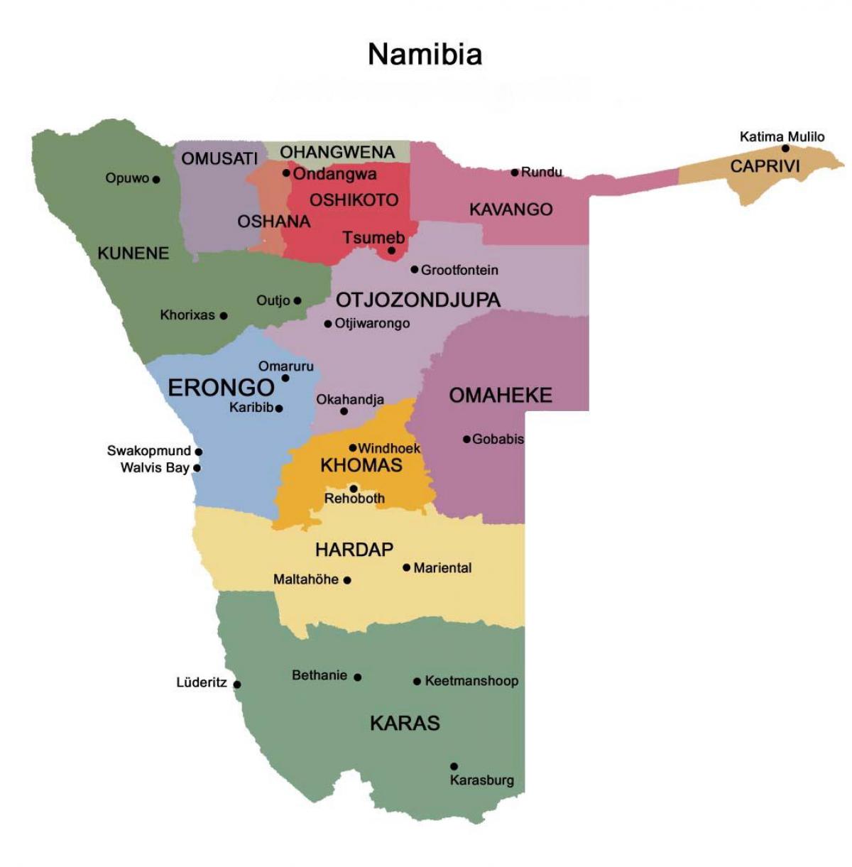 나미비아의 지도와 지역